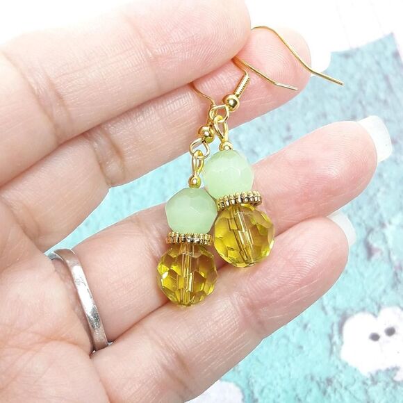 Boho Earrings  402# Gold Green Cats Eye boho Goldplate 925 Silver Hooks  Bohemia - Picture 4 of 5